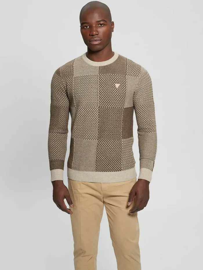 Eco Bridger Patchwork Sweater Brown And Chestnut Pacthw Men Hoodies and Sweaters GUESS