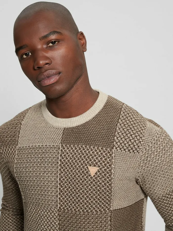 Eco Bridger Patchwork Sweater Brown And Chestnut Pacthw Men Hoodies and Sweaters GUESS