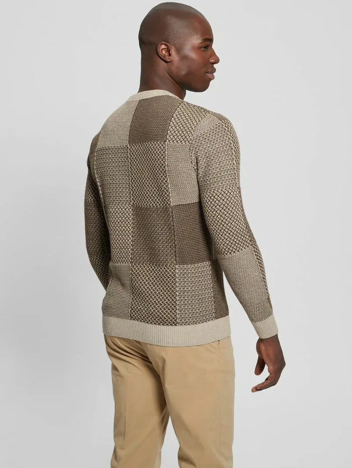 Eco Bridger Patchwork Sweater Brown And Chestnut Pacthw Men Hoodies and Sweaters GUESS
