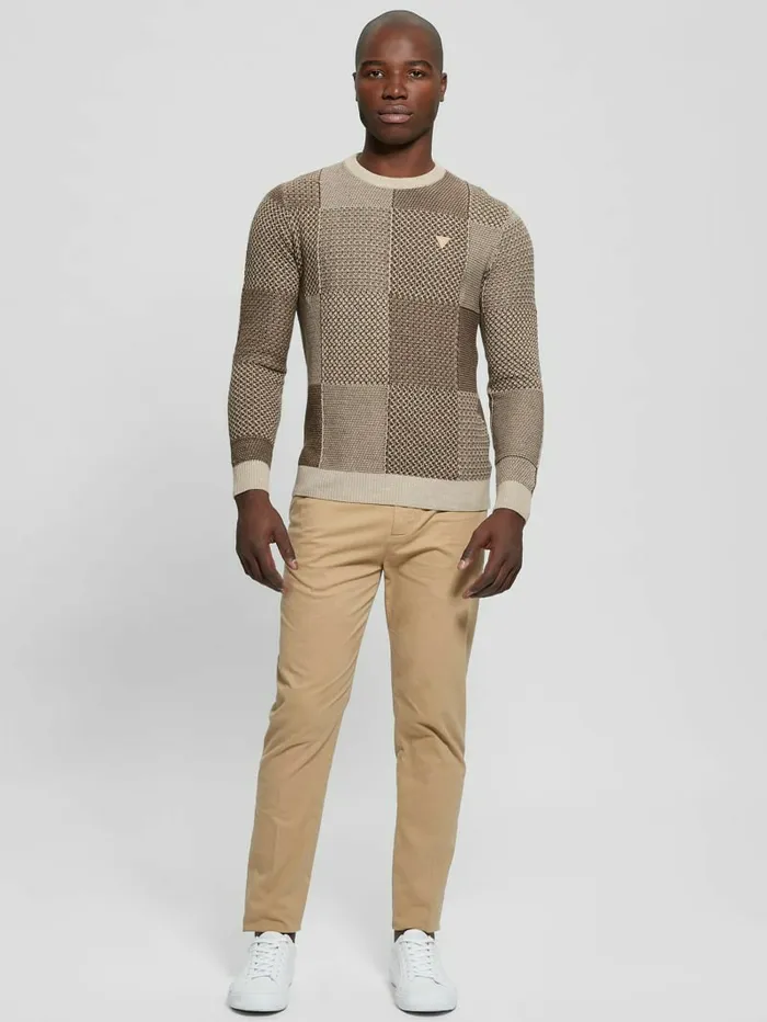 Eco Bridger Patchwork Sweater Brown And Chestnut Pacthw Men Hoodies and Sweaters GUESS