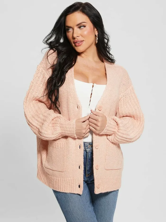 Eco Hiro Knit Cardigan Sweater Smooth Pink Multi Sweaters and Knits GUESS Women