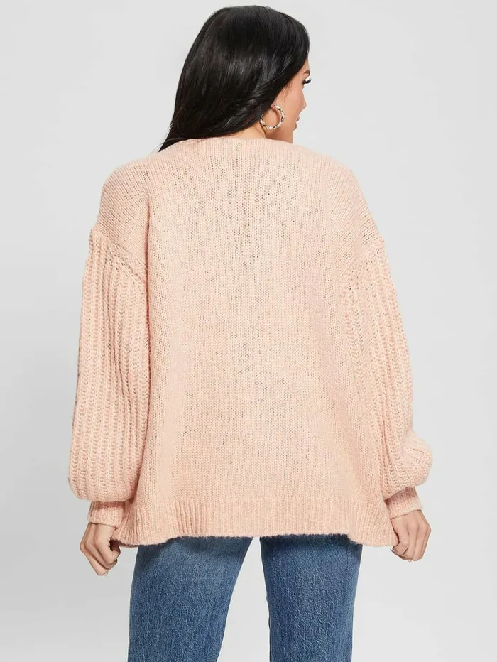 Eco Hiro Knit Cardigan Sweater Smooth Pink Multi Sweaters and Knits GUESS Women