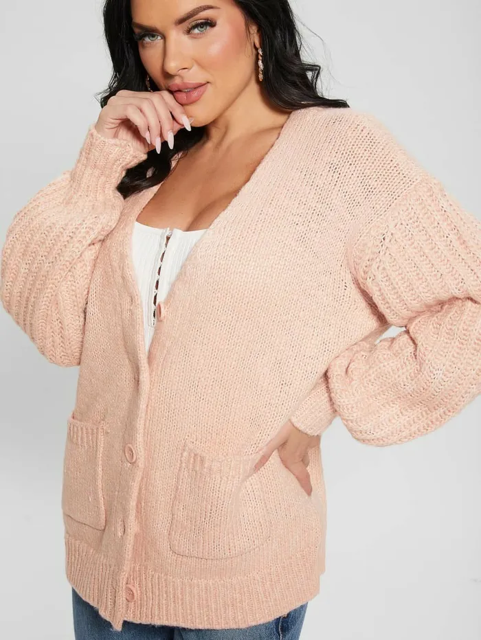 Eco Hiro Knit Cardigan Sweater Smooth Pink Multi Sweaters and Knits GUESS Women