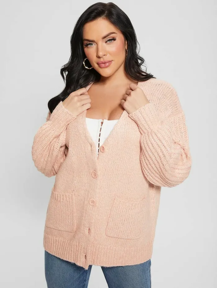 Eco Hiro Knit Cardigan Sweater Smooth Pink Multi Sweaters and Knits GUESS Women