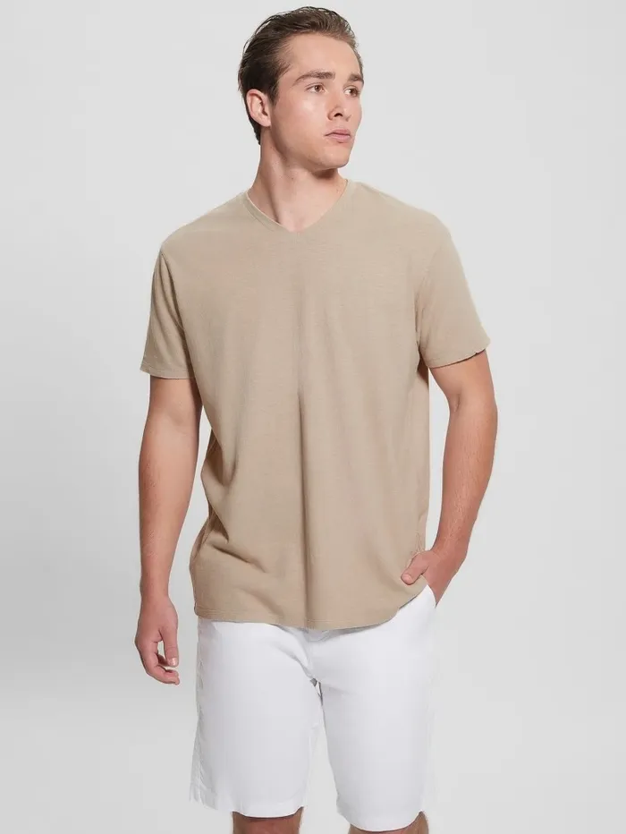 Eco LinenBlend VNeck Tee Pasadena Stone Multi TShirts and Tanks GUESS Men