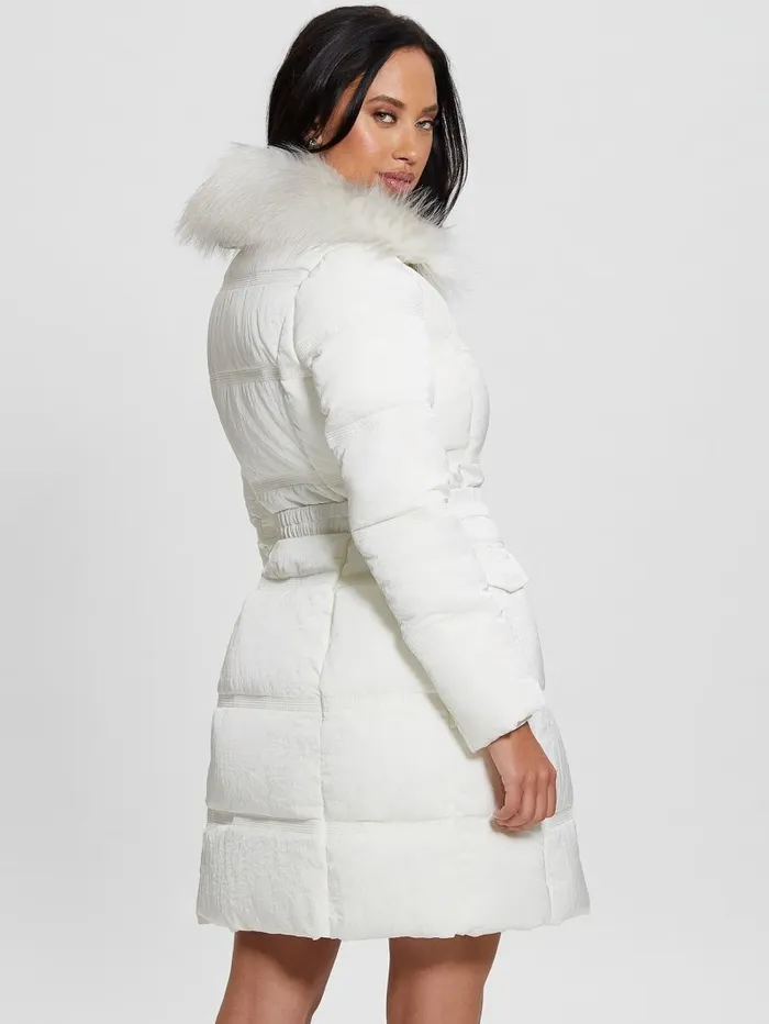 Eco Marisol Belted Puffer Coat Salt White Women Jackets and Coats GUESS Eco Marisol Belted Puffer Coat Salt White Women Jackets and Coats GUESS