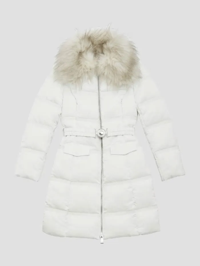 Eco Marisol Belted Puffer Coat Salt White Women Jackets and Coats GUESS Eco Marisol Belted Puffer Coat Salt White Women Jackets and Coats GUESS