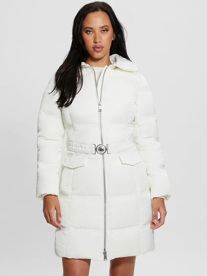 Eco Marisol Belted Puffer Coat Salt White Women Jackets and Coats GUESS Eco Marisol Belted Puffer Coat Salt White Women Jackets and Coats GUESS