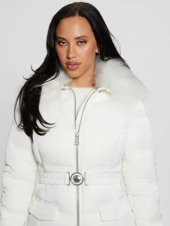 Eco Marisol Belted Puffer Coat Salt White Women Jackets and Coats GUESS Eco Marisol Belted Puffer Coat Salt White Women Jackets and Coats GUESS