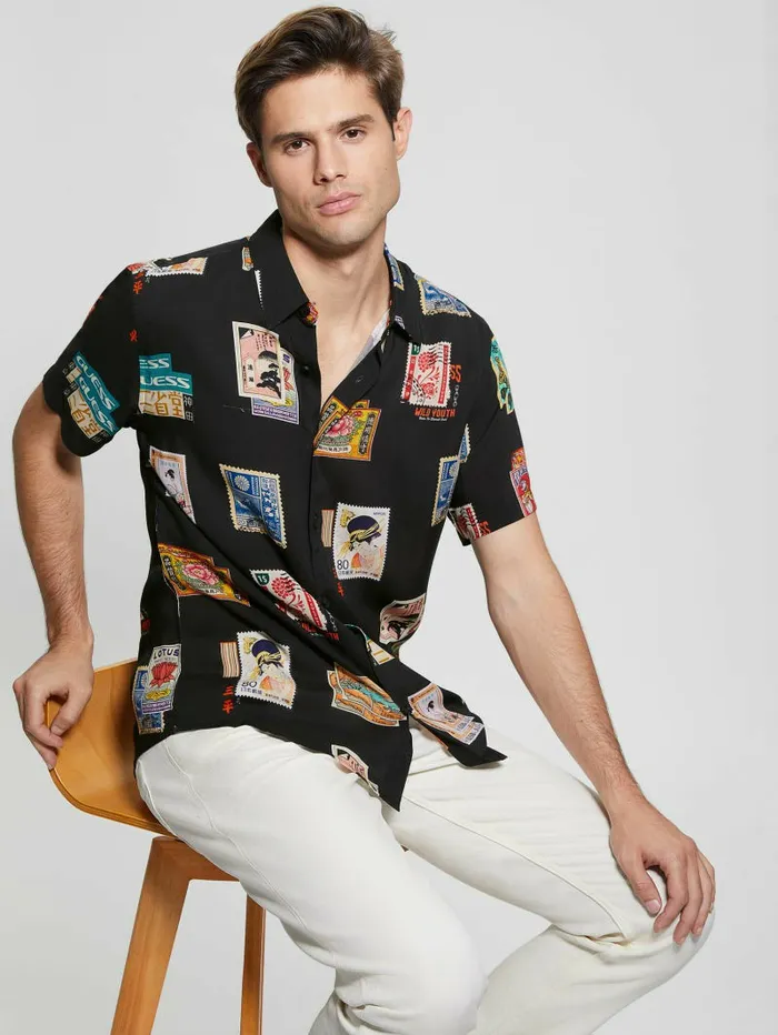 Eco Post Card Shirt Post Card Collage Jet Bla Shirts GUESS Men