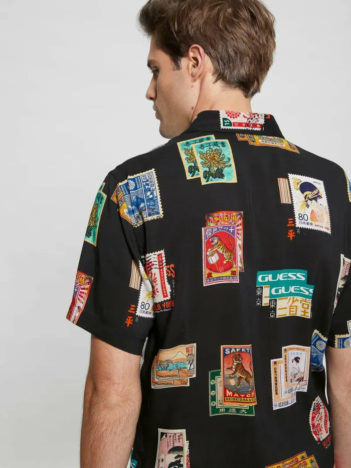 Eco Post Card Shirt Post Card Collage Jet Bla Shirts GUESS Men