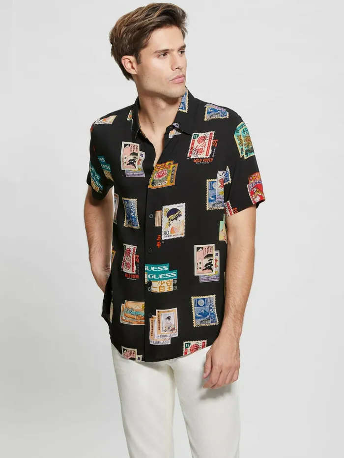 Eco Post Card Shirt Post Card Collage Jet Bla Shirts GUESS Men