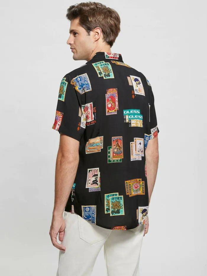 Eco Post Card Shirt Post Card Collage Jet Bla Shirts GUESS Men