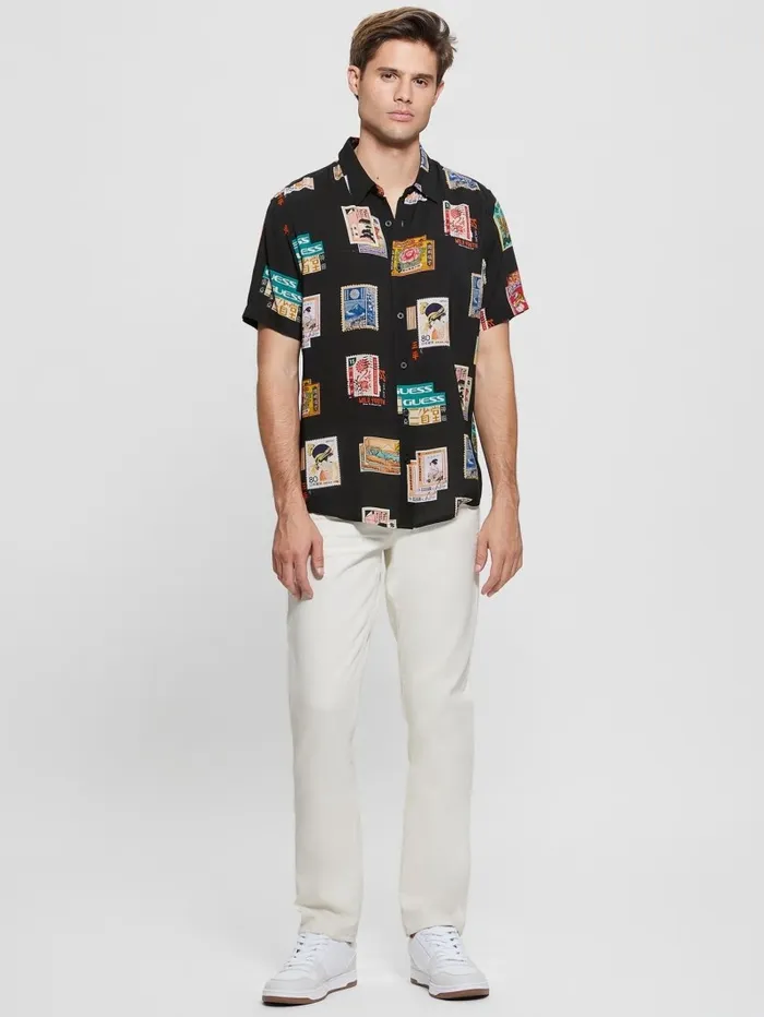 Eco Post Card Shirt Post Card Collage Jet Bla Shirts GUESS Men