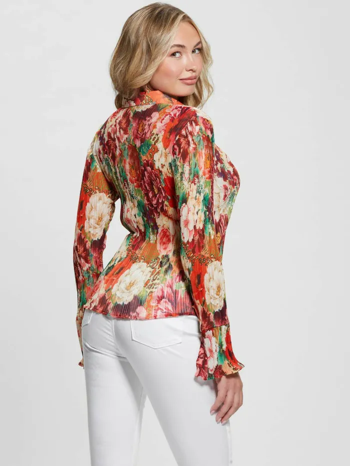 Eco Vivenne Plisse ButtonUp Top Peony Animal Print Women Tops GUESS Eco Vivenne Plisse ButtonUp Top Peony Animal Print Women Tops GUESS