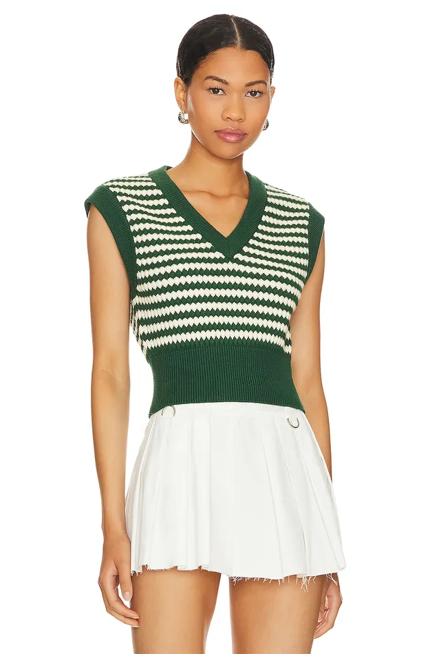 Elie Sweater Vest Green and White Women Lovers and Friends Jackets and Coats