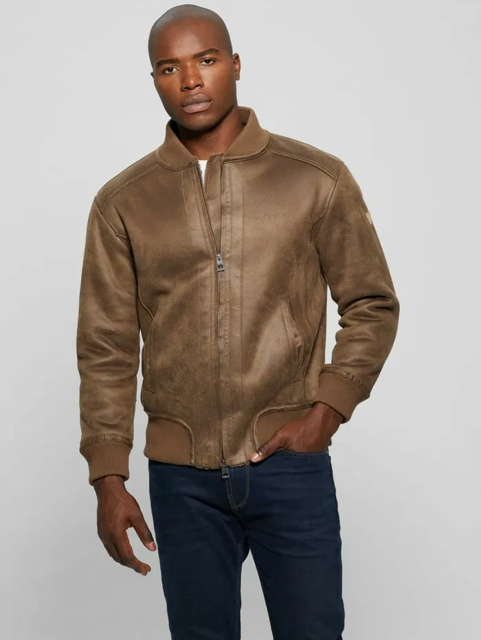 FauxSuede Aviator Jacket Teak Wood Men Jackets and Coats GUESS FauxSuede Aviator Jacket Teak Wood Men Jackets and Coats GUESS