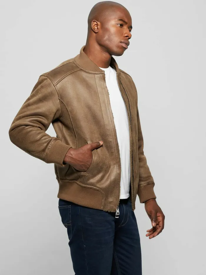 FauxSuede Aviator Jacket Teak Wood Men Jackets and Coats GUESS FauxSuede Aviator Jacket Teak Wood Men Jackets and Coats GUESS