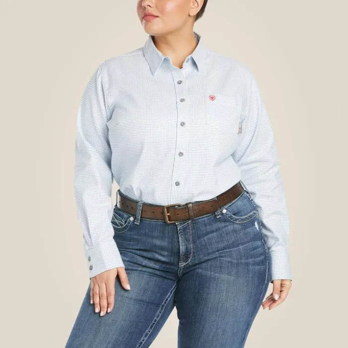 Flame Resistant Women Ariat FR Hermosa DuraStretch Work Shirt White Windowpane