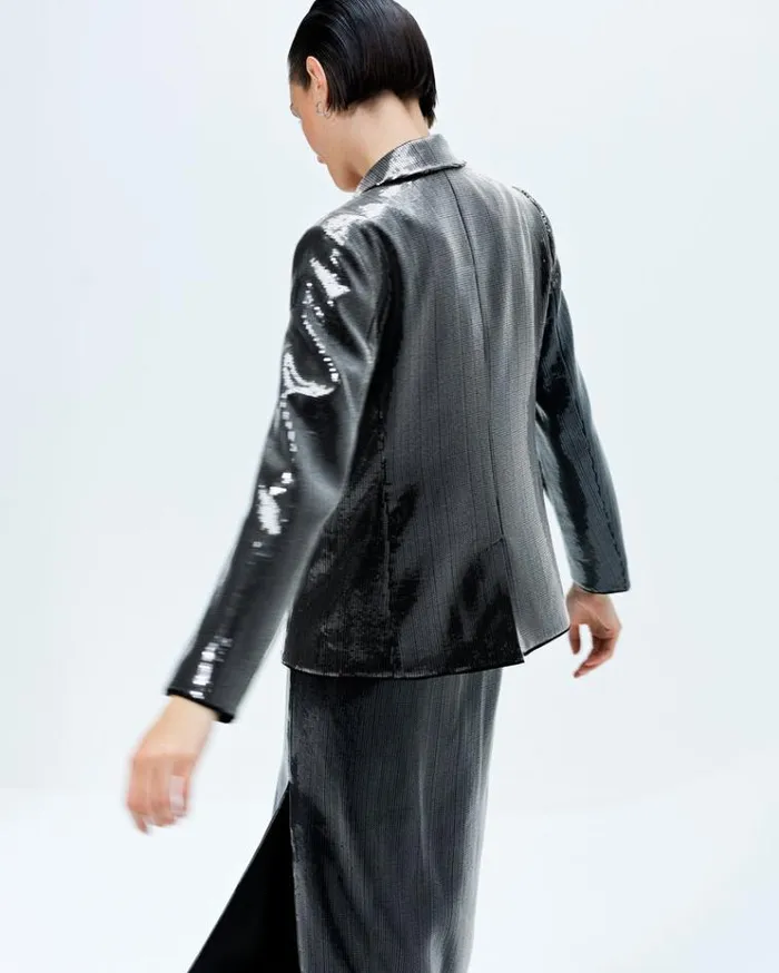 French Connection Coats and Jackets Amy Sequin Blazer Gunmetal 8211 Woman