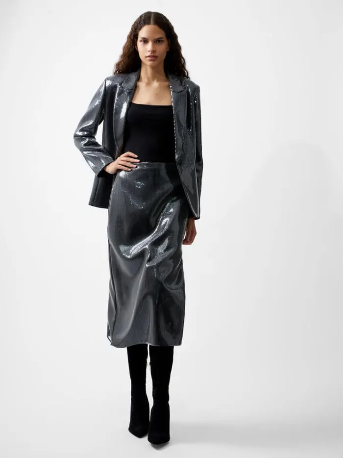 French Connection Coats and Jackets Amy Sequin Blazer Gunmetal 8211 Woman