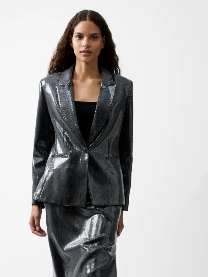 French Connection Coats and Jackets Amy Sequin Blazer Gunmetal 8211 Woman