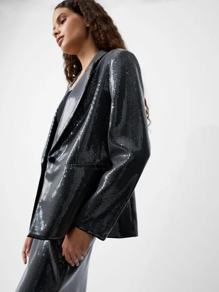 French Connection Coats and Jackets Amy Sequin Blazer Gunmetal 8211 Woman
