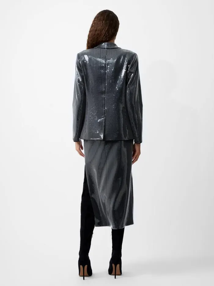 French Connection Coats and Jackets Amy Sequin Blazer Gunmetal 8211 Woman