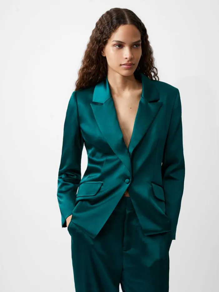 French Connection Coats and Jackets Carey Satin Blazer Forest 8211 Woman