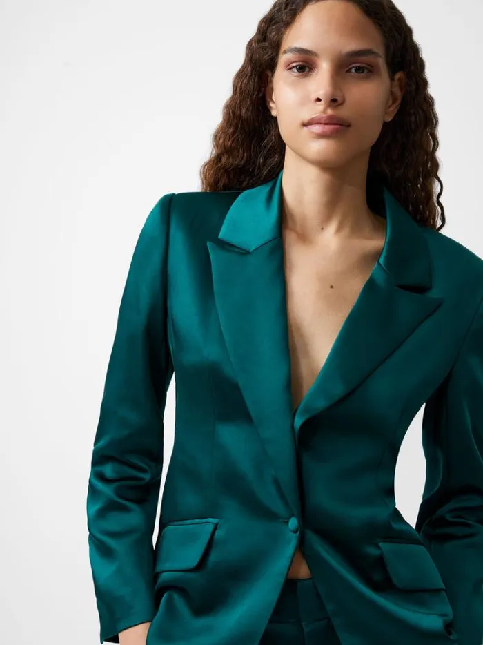 French Connection Coats and Jackets Carey Satin Blazer Forest 8211 Woman
