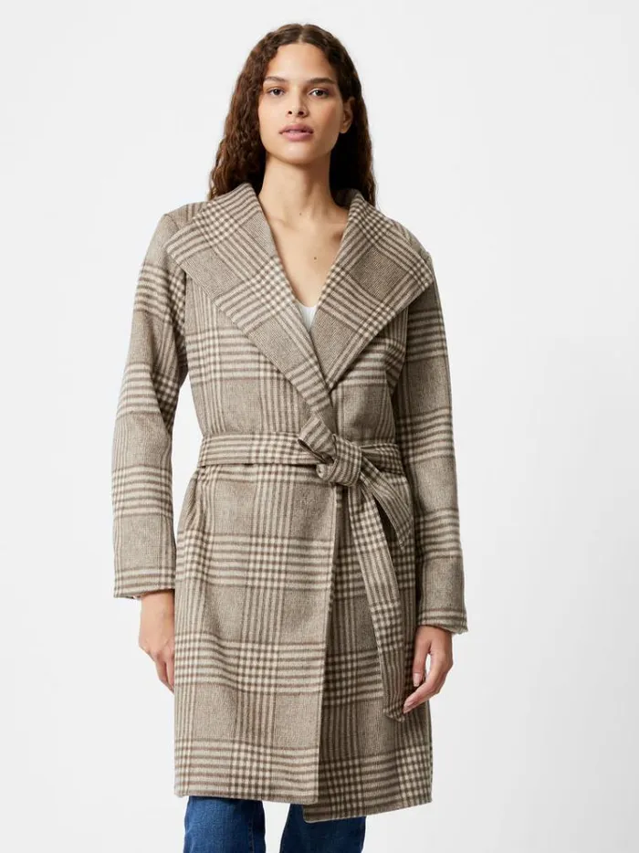 French Connection Coats and Jackets Check Belted Wrap Coat Lt Camel 8211 Woman French Connection Coats and Jackets Check Belted Wrap Coat Lt Camel 8211 Woman