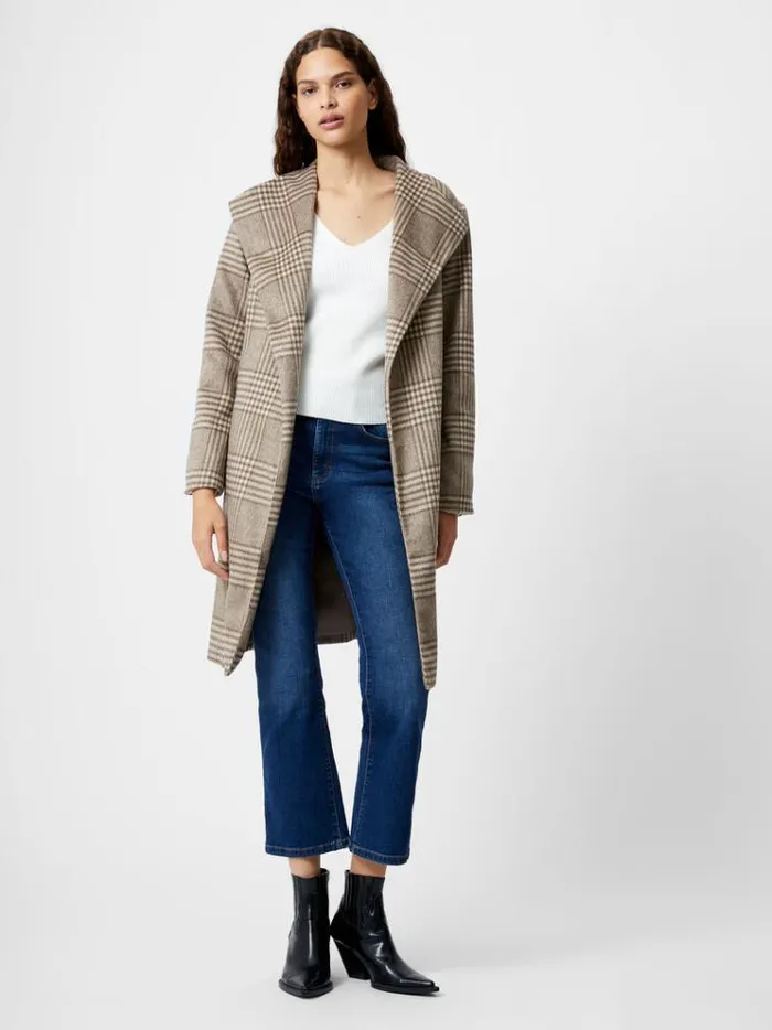 French Connection Coats and Jackets Check Belted Wrap Coat Lt Camel 8211 Woman