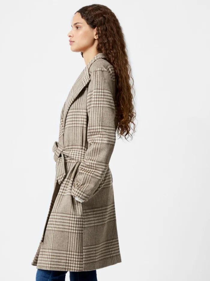 French Connection Coats and Jackets Check Belted Wrap Coat Lt Camel 8211 Woman