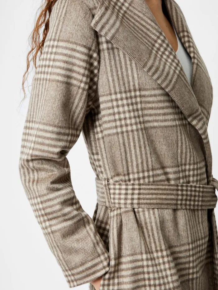 French Connection Coats and Jackets Check Belted Wrap Coat Lt Camel 8211 Woman