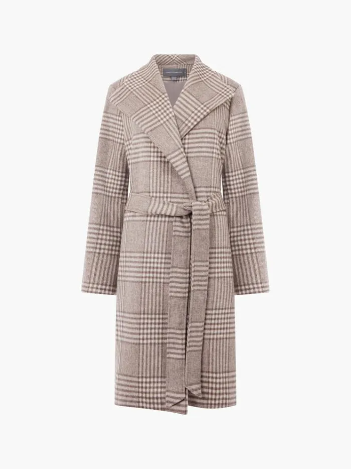 French Connection Coats and Jackets Check Belted Wrap Coat Lt Camel 8211 Woman