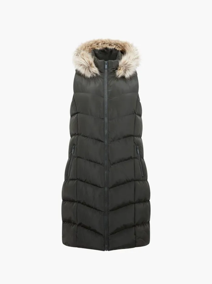 French Connection Coats and Jackets Faux Fur Hooded Chevron Gilet Khaki 8211 Woman French Connection Coats and Jackets Faux Fur Hooded Chevron Gilet Khaki 8211 Woman