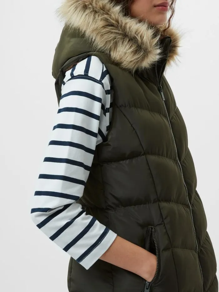 French Connection Coats and Jackets Faux Fur Hooded Chevron Gilet Khaki 8211 Woman