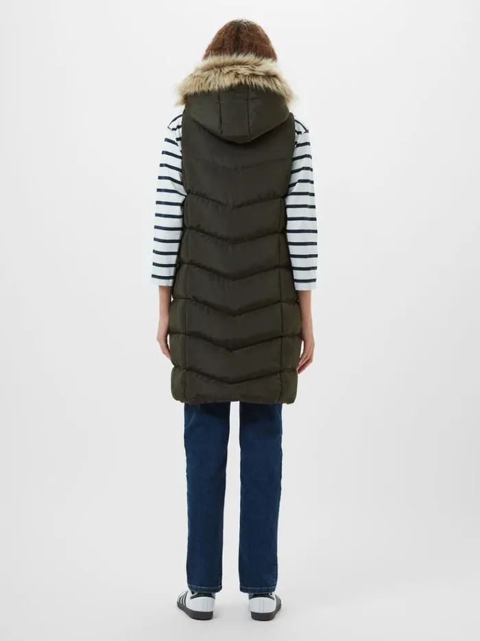 French Connection Coats and Jackets Faux Fur Hooded Chevron Gilet Khaki 8211 Woman