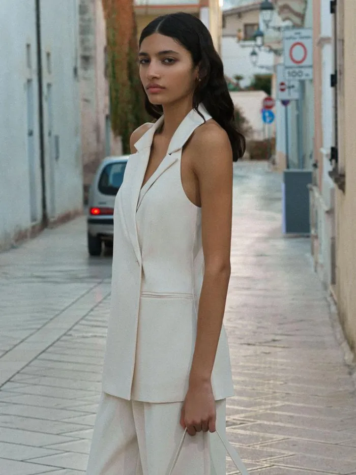 French Connection Coats and Jackets Harrie Suiting Halterneck Waistcoat Classic Cream 8211 Woman French Connection Coats and Jackets Harrie Suiting Halterneck Waistcoat Classic Cream 8211 Woman