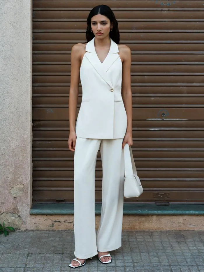 French Connection Coats and Jackets Harrie Suiting Halterneck Waistcoat Classic Cream 8211 Woman