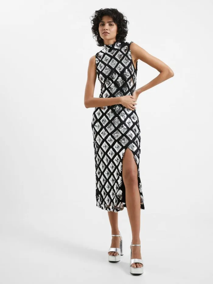 French Connection Dresses Axel Embellished Midi Dress Blacksilver 8211 Woman