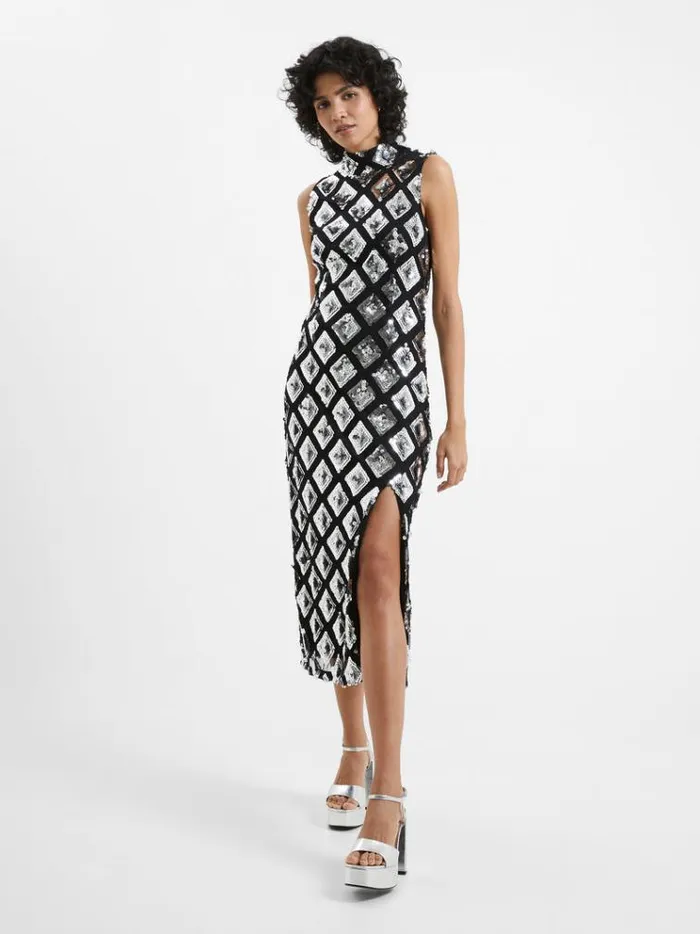 French Connection Dresses Axel Embellished Midi Dress Blacksilver 8211 Woman