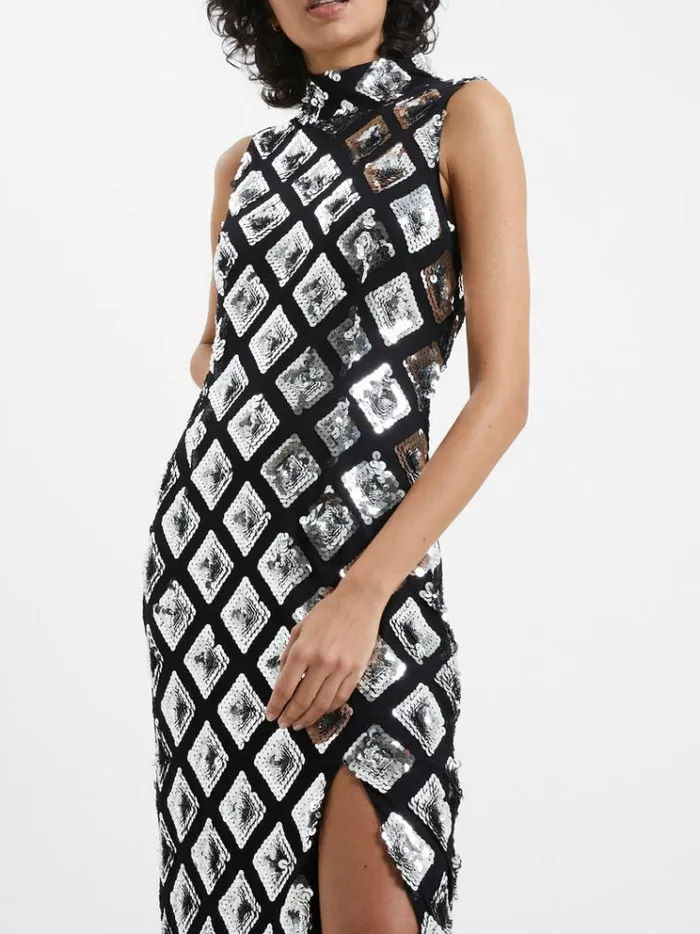French Connection Dresses Axel Embellished Midi Dress Blacksilver 8211 Woman