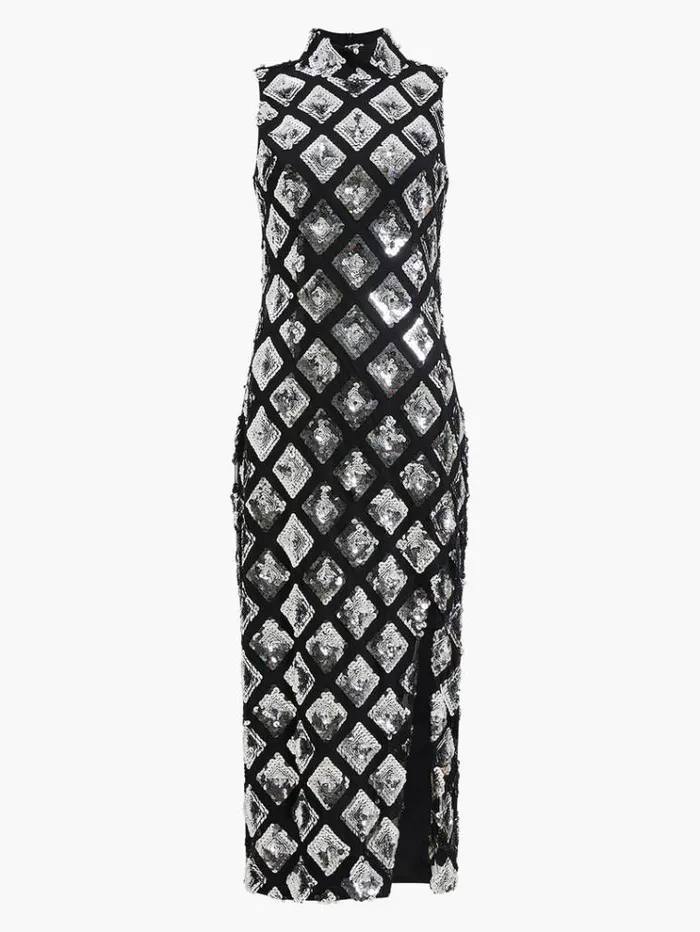 French Connection Dresses Axel Embellished Midi Dress Blacksilver 8211 Woman