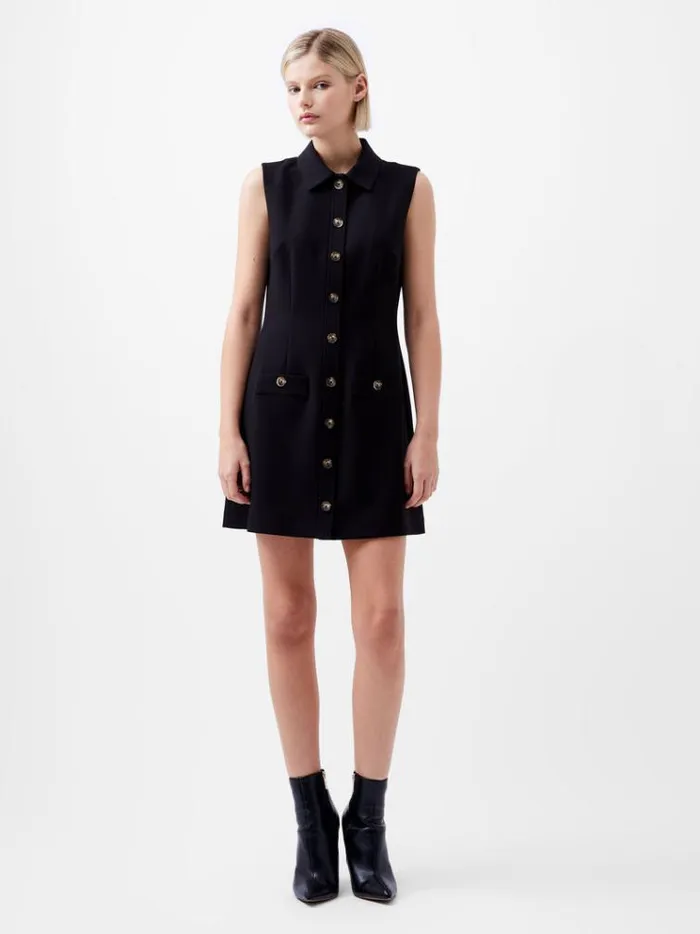 French Connection Dresses Azra Twill Sleeveless Button Mini Dress Black 8211 Woman