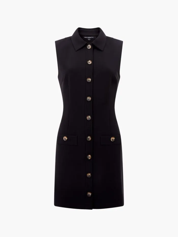 French Connection Dresses Azra Twill Sleeveless Button Mini Dress Black 8211 Woman