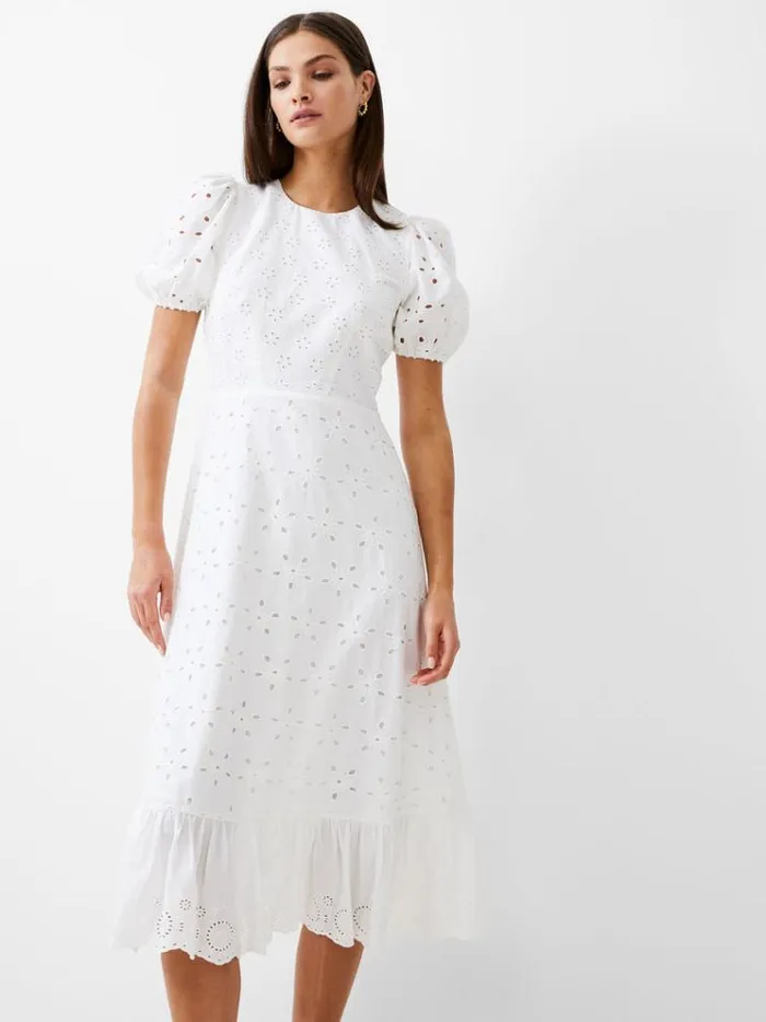 French Connection Dresses Broderie Tiered Midi Dress White 8211 Woman