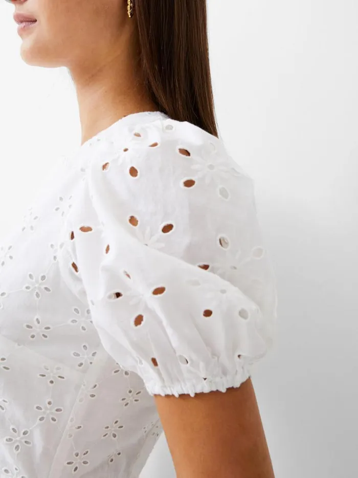 French Connection Dresses Broderie Tiered Midi Dress White 8211 Woman