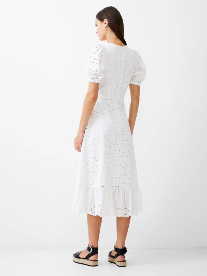 French Connection Dresses Broderie Tiered Midi Dress White 8211 Woman