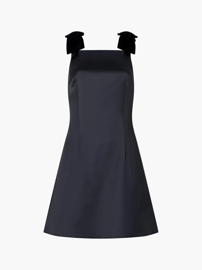 French Connection Dresses Carey Velvet Bow Straps Satin Mini Dress Blackout 8211 Woman